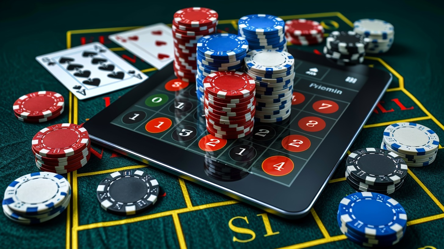 Tablet with online poker game